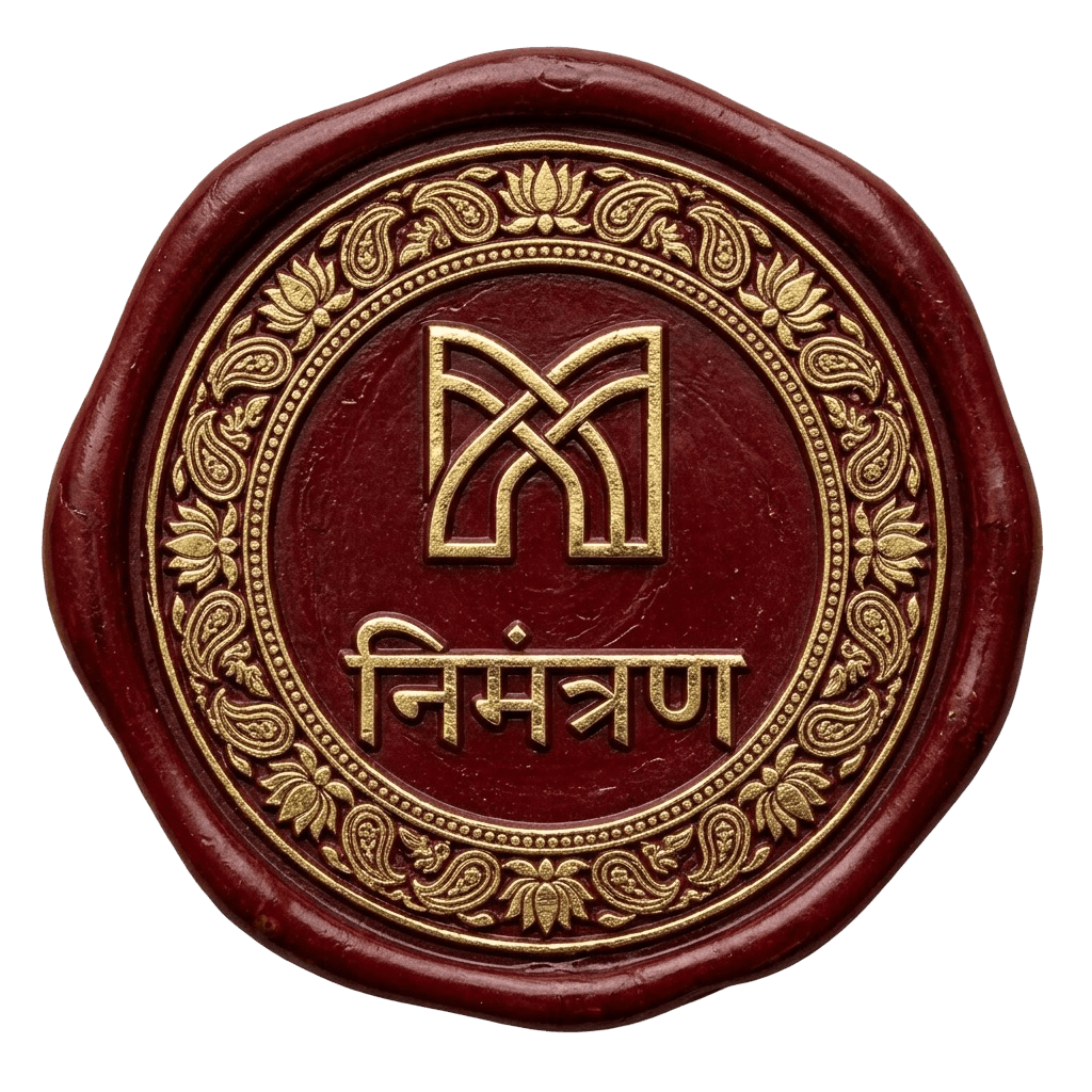 NIMNTRN wax seal with a gold monogram and Devanagari wordmark